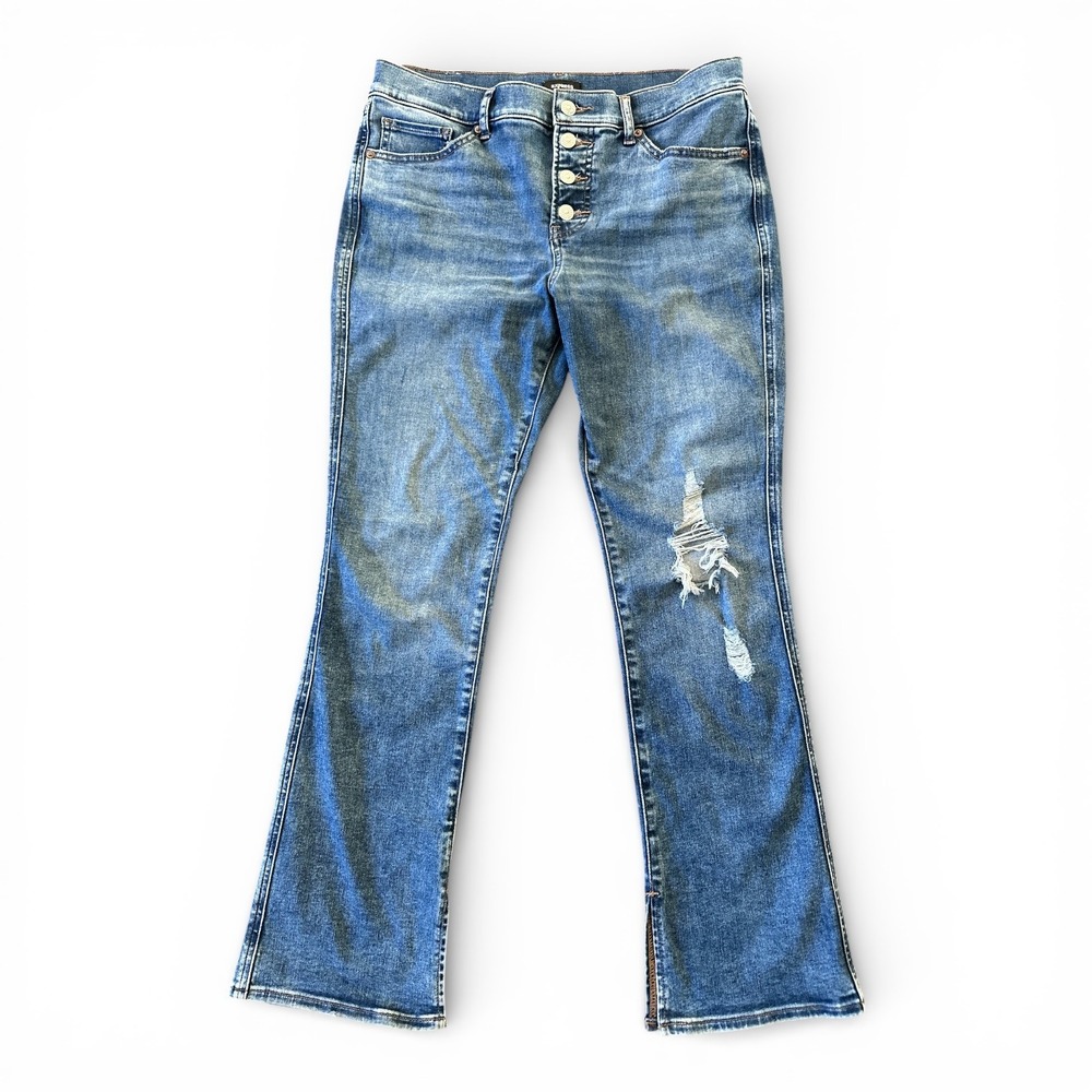 Express Skyscraper 10S Mid Rise Flare Jeans Ankle Slit Stretch